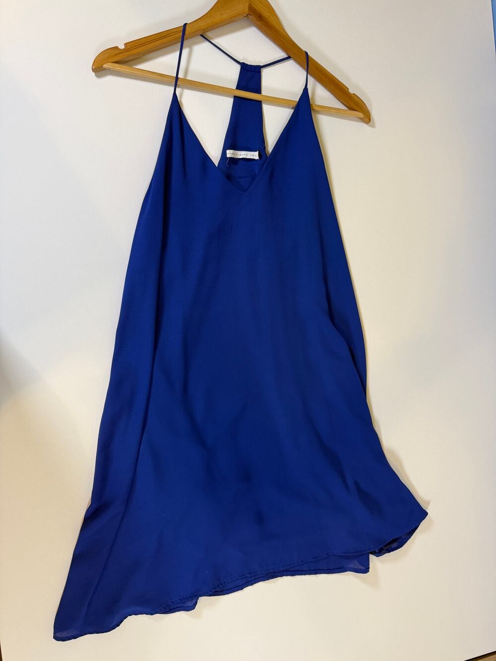 Three Eighty Two Large Cobalt Blue Racerback V Neck Shift Mini Dress